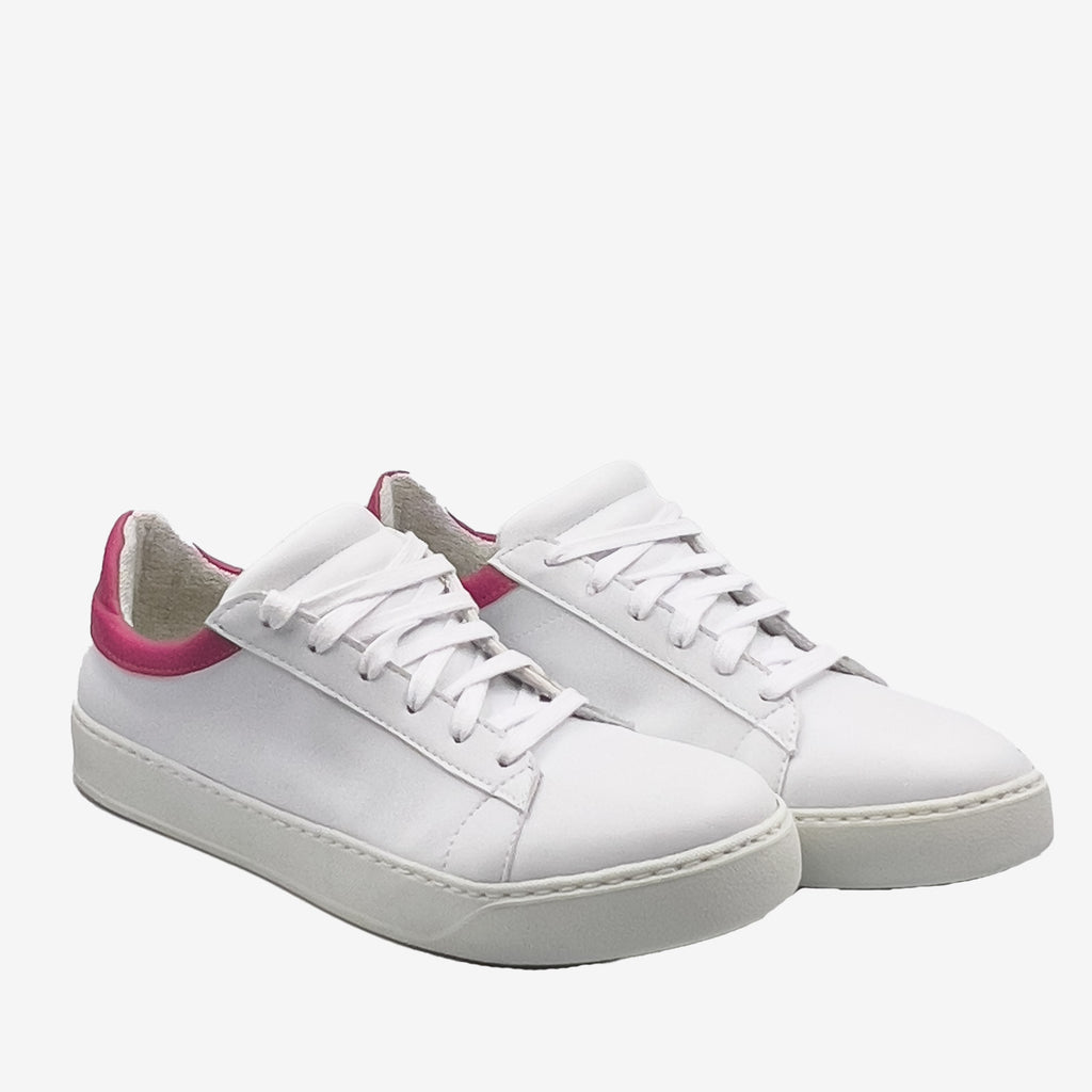 Sneakers Mila - Microfibra Ecologica bianca e Ohoskin Fuxia