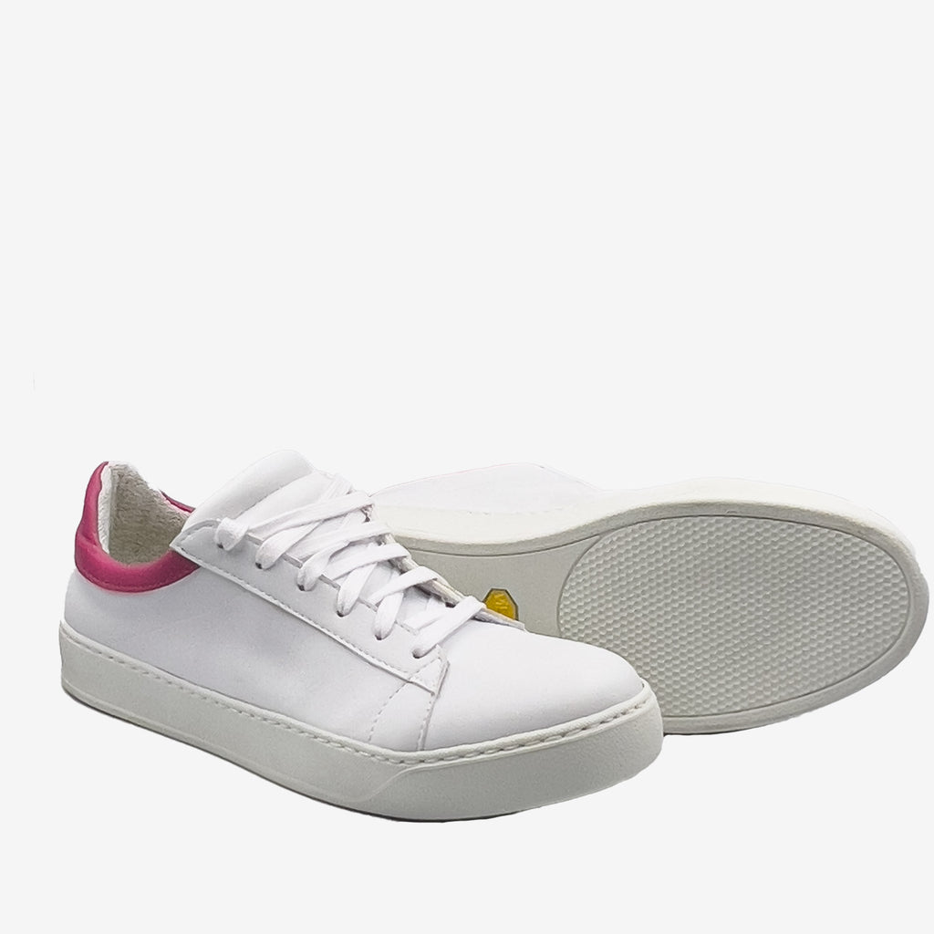 Sneakers Mila - Microfibra Ecologica bianca e Ohoskin Fuxia