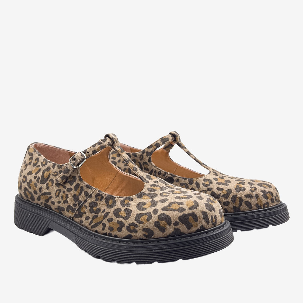 DR POLLINA - MARY JANE T-BAR- Leopardato Pet riciclato - veganshoes