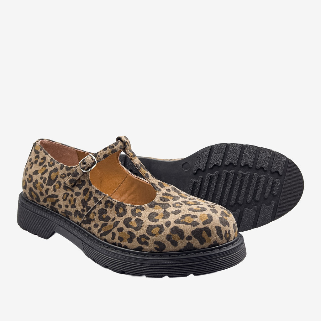 DR POLLINA - MARY JANE T-BAR- Leopardato Pet riciclato - veganshoes