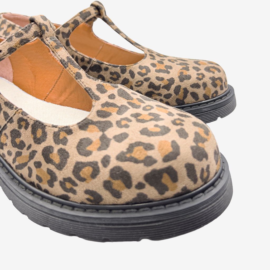 DR POLLINA - MARY JANE T-BAR- Leopardato Pet riciclato - veganshoes