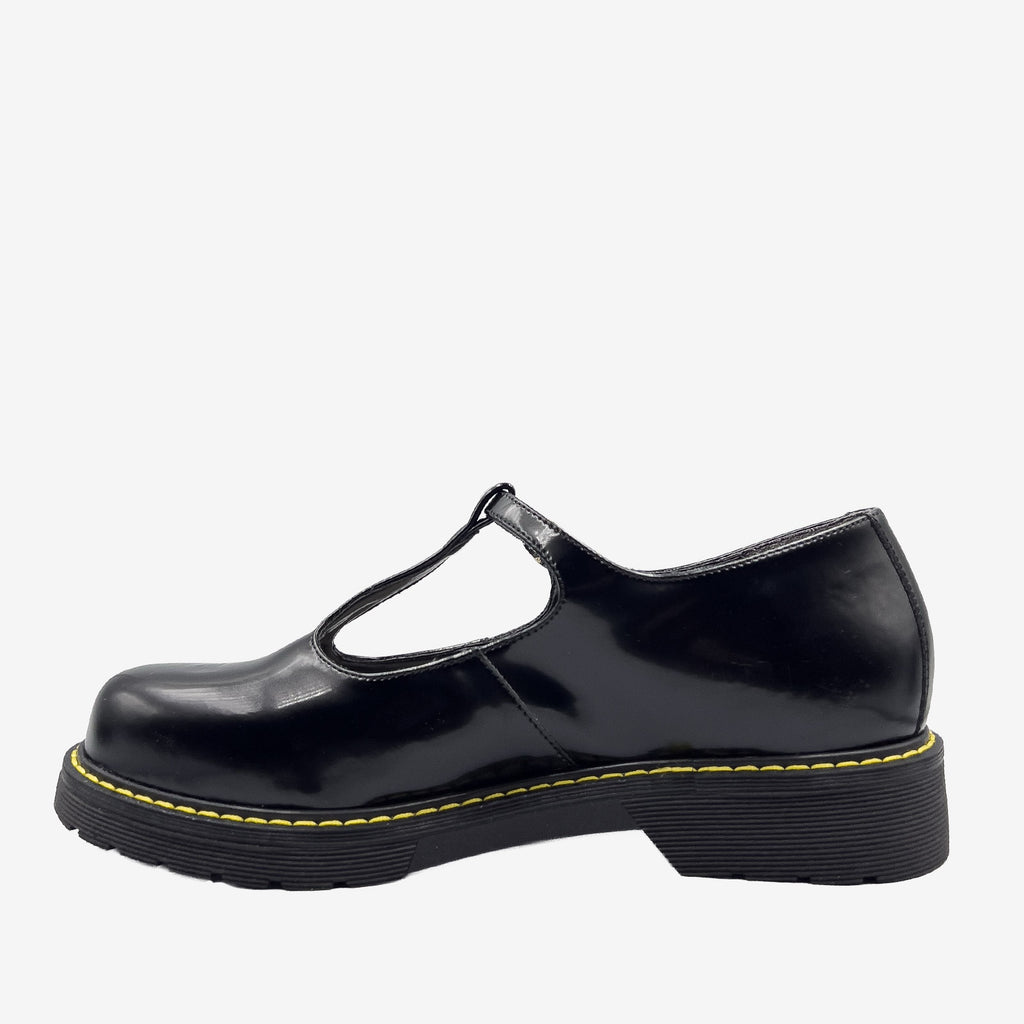 DR POLLINA - MARY JANE T-BAR- in Fungo nero - veganshoes