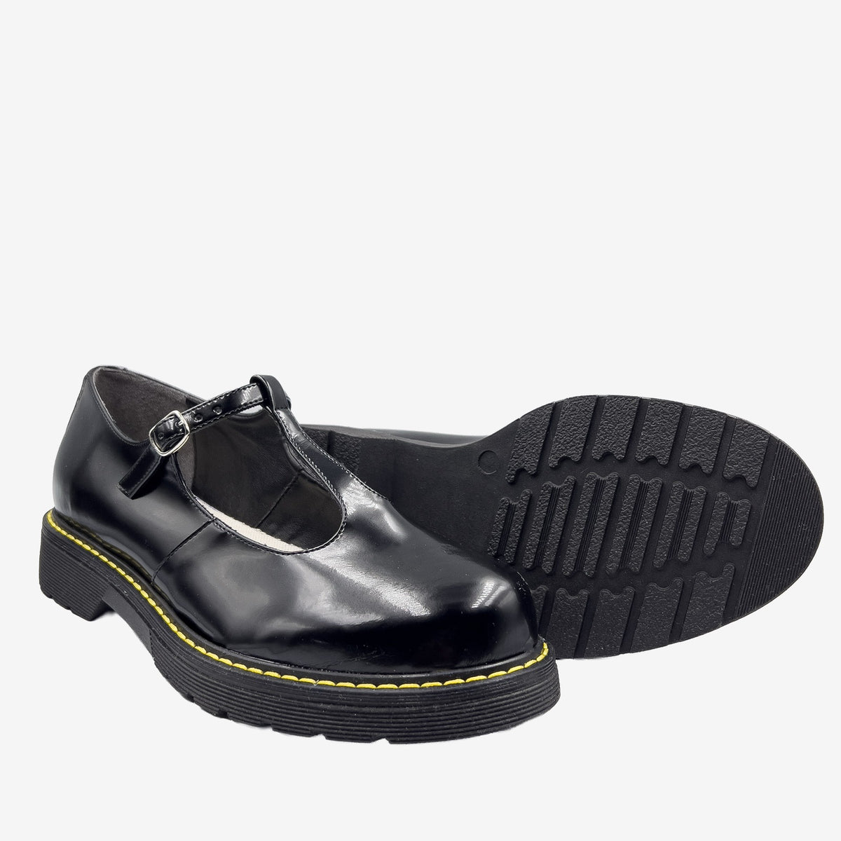 DR POLLINA - MARY JANE T-BAR- in Fungo nero - veganshoes
