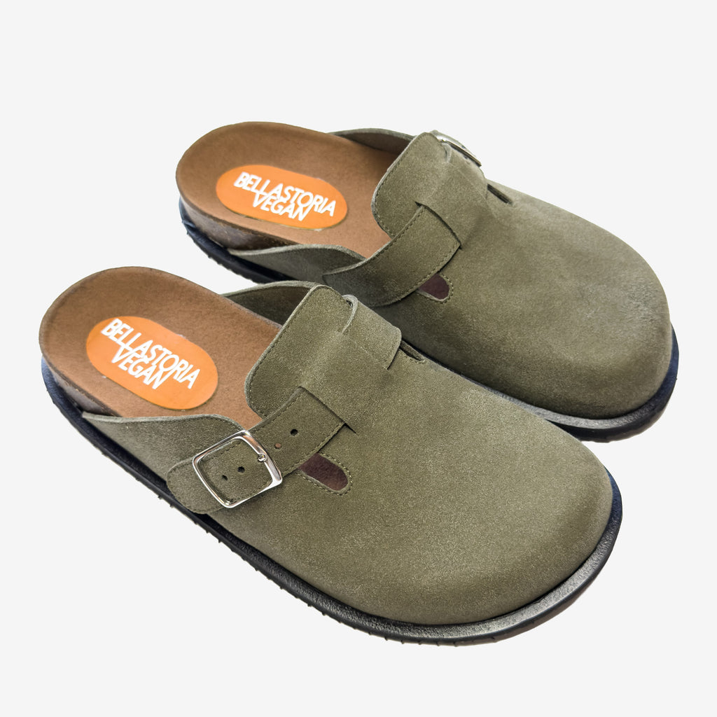 Sabot vegan verde Olmo in PET riciclato con soletto in sughero