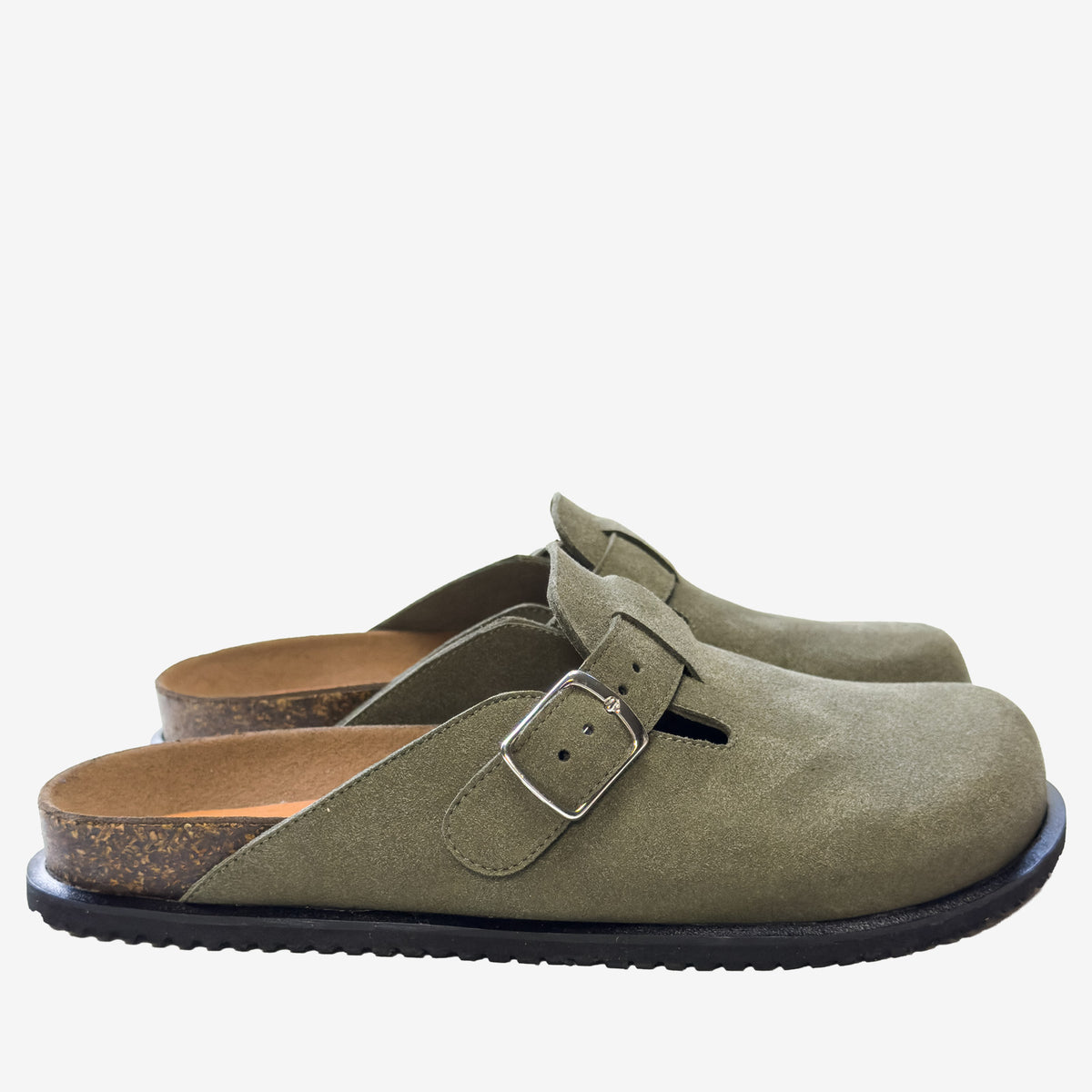 Sabot verde Olmo con fibbia regolabile e soletto in sughero